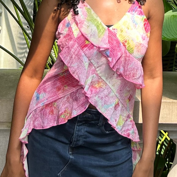 Colorblock Ruffle Trim Summer Vacation Cami Top - Picture 4 of 4